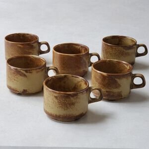 Set of 6 Ceramic Handmade Cups LILIEN PORZELLAN AUSTRIA Vintage Studio Pottery